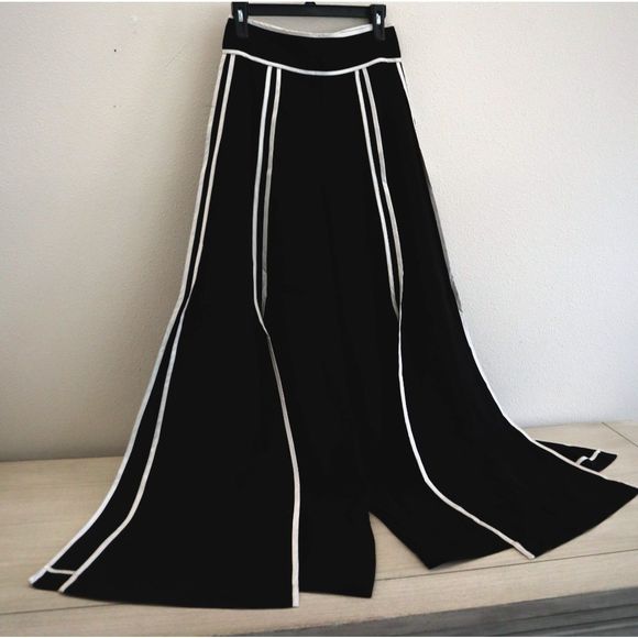 Gracia Women's Sz Small Black/White Open Palazzo Pants - Picture 3 of 9